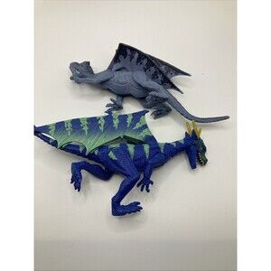Kid Galaxy Posable Dragon Figures – Lot of 2 – Blue & Green Fantasy Dragons